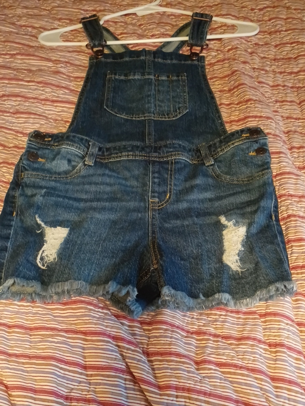 Cat & Jack Dark Blue Denim Distressed Short Overalls